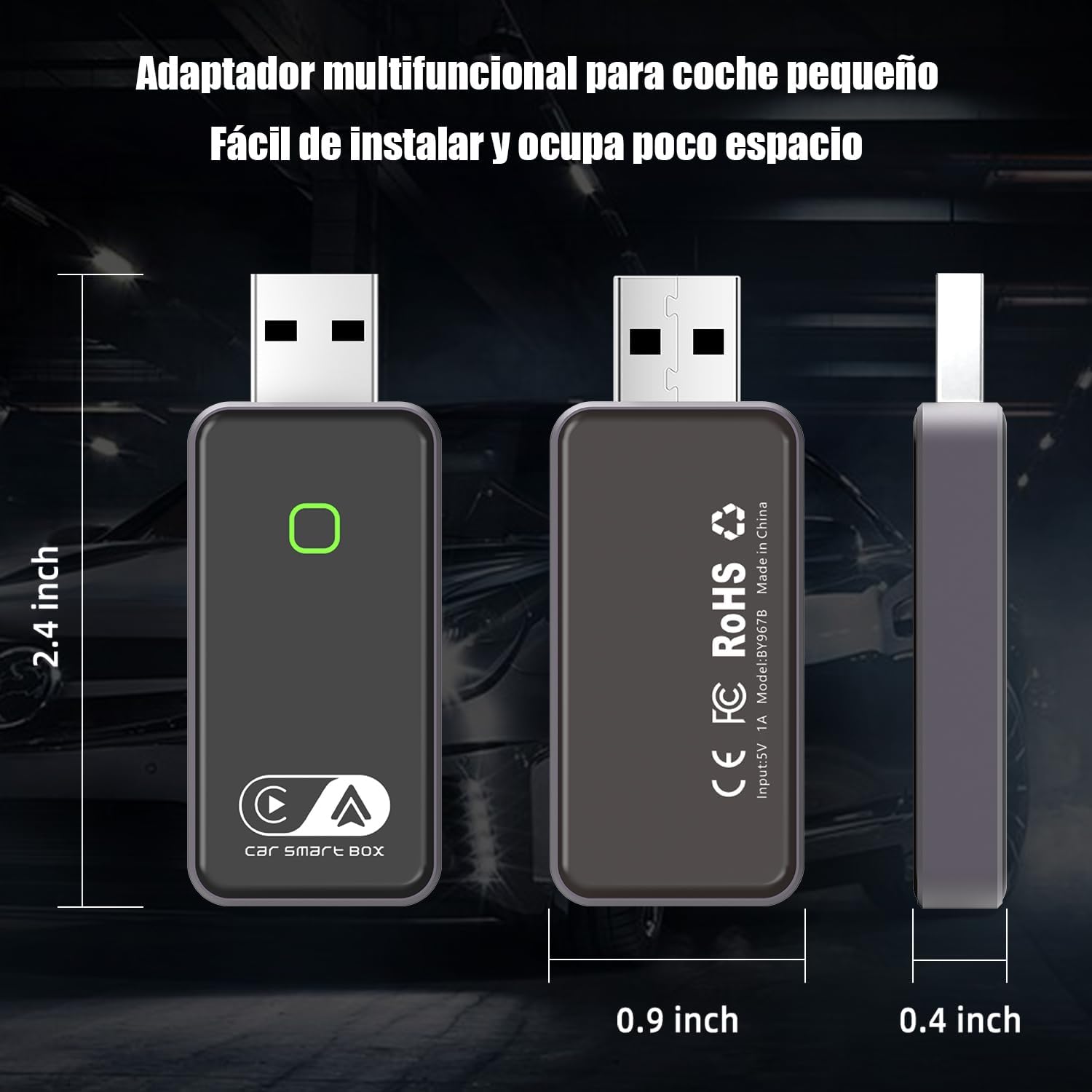2026 Carplay Inalambrico iOS y Android Auto Inalambrico, Adaptador inalámbrico 2 en 1convierte con Cable a inalámbrico, Plug & Play con actualización en línea, para iOS 10+ & Android 12+