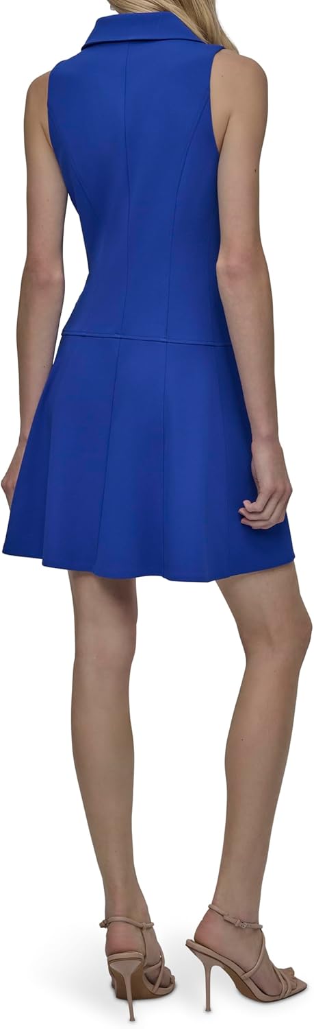 DKNY Women's Sleeveless Collared Neck Button Front Flounce Hem Dress - Image 4