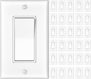Amico 30-Pack UL Listed Single Pole Rocker Light Switches with Wall Plates, 15A 120/277V, White - Durable for Home & Business