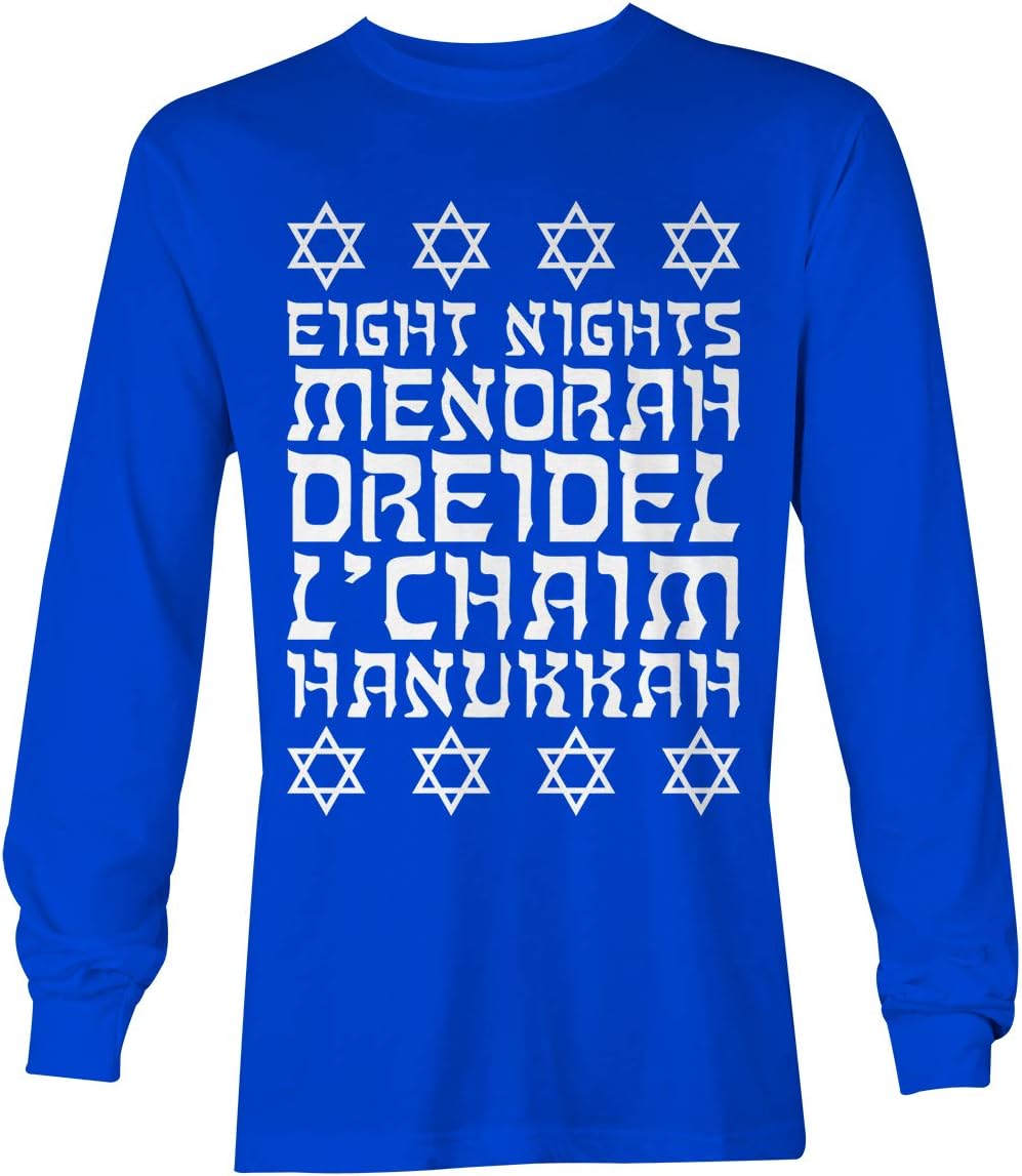 Eight Nights Menorah Dreidel L'Chaim Hanukkah Unisex Long Sleeve Shirt