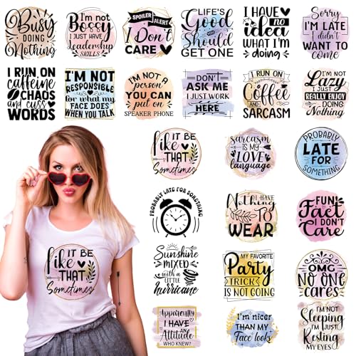 Dazoratix Funny Sarcastic Iron on Patches - 24 Sheets Sarcasm DTF Ready to Press Heat Transfer Vinyl Designs Stickers Black Humor Joke Decals for T-Shirts Women Clothes DIY Crafts Clothing Appliques