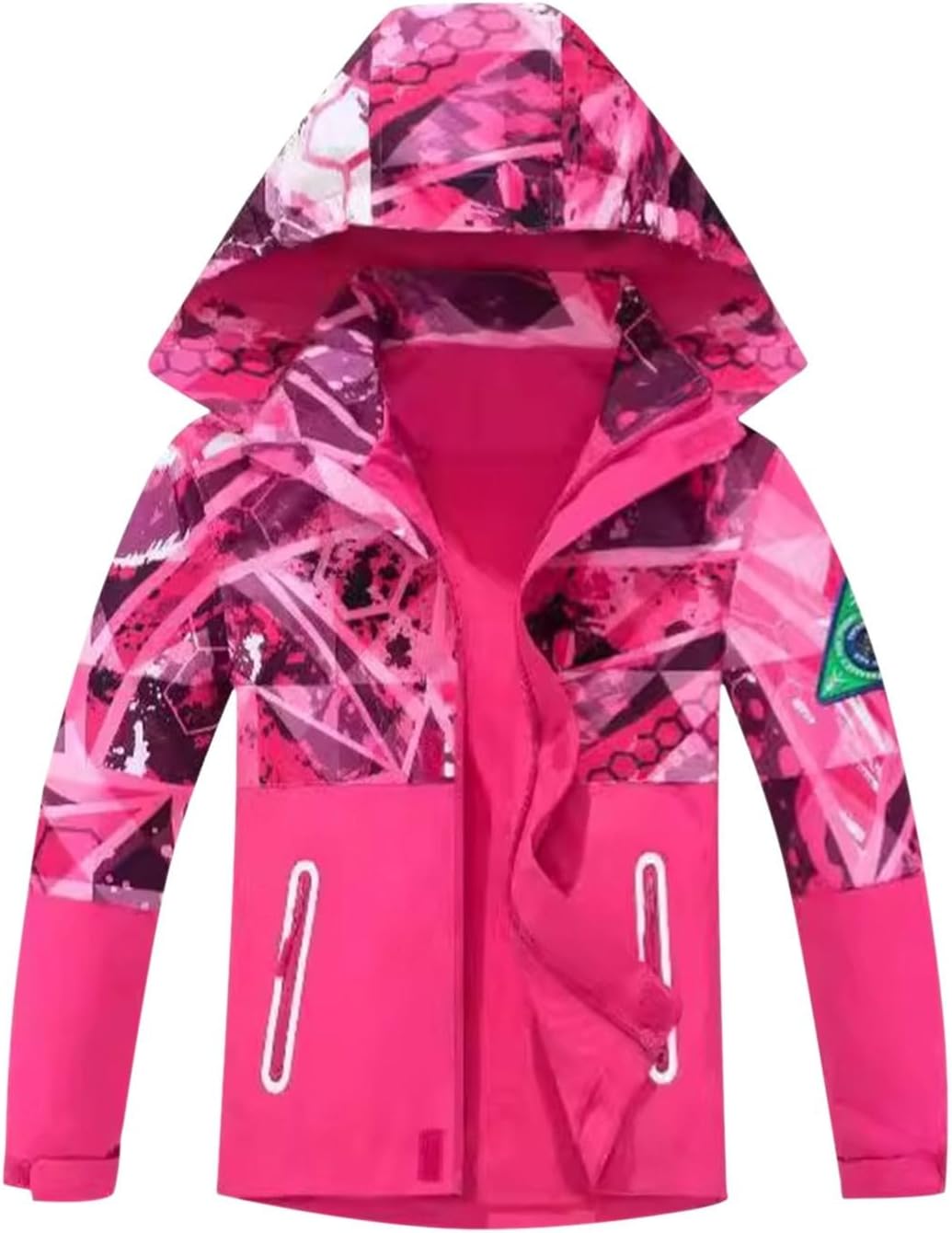 Boys Girls Fleece Rain Jacket Cute Graphic Waterproof Zip Up Raincoat Kids Spring Fall Lightweight Hooded Windbreaker