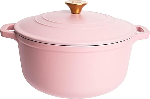 Lexi Home Olla de horno holandés esmaltado de hierro fundido con tapa, 6 cuartos de galón, sartén para salsa, servidor de pasta, olla superior de