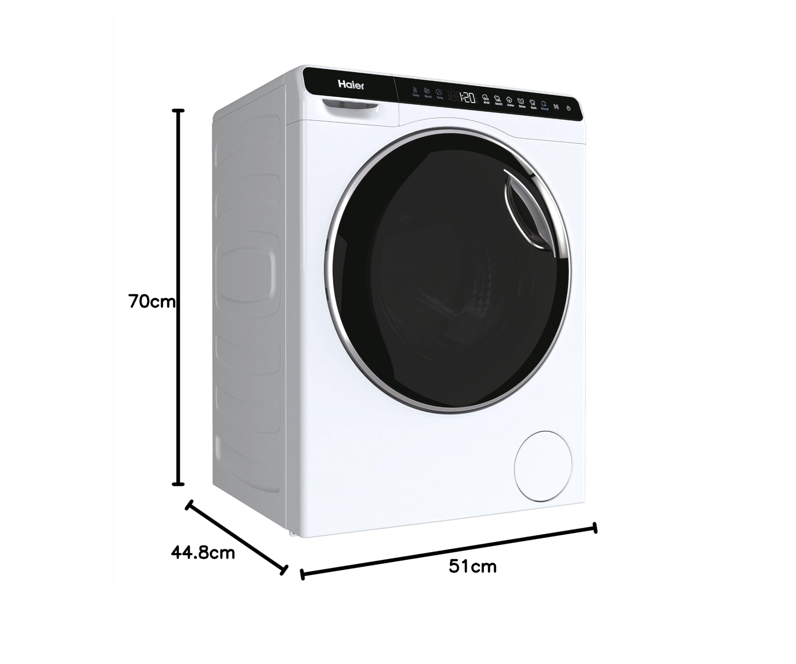 Haier Mini Drum Lavatrice Slim 5 Kg, Libera Installazione, Carica Frontale, Classe A, 1200 Giri, 6 Programmi, Smart AI e Smart Dual Spray, Trattamento ABT, 51 x 44 x 70 cm, Bianca - HW50-BP12307