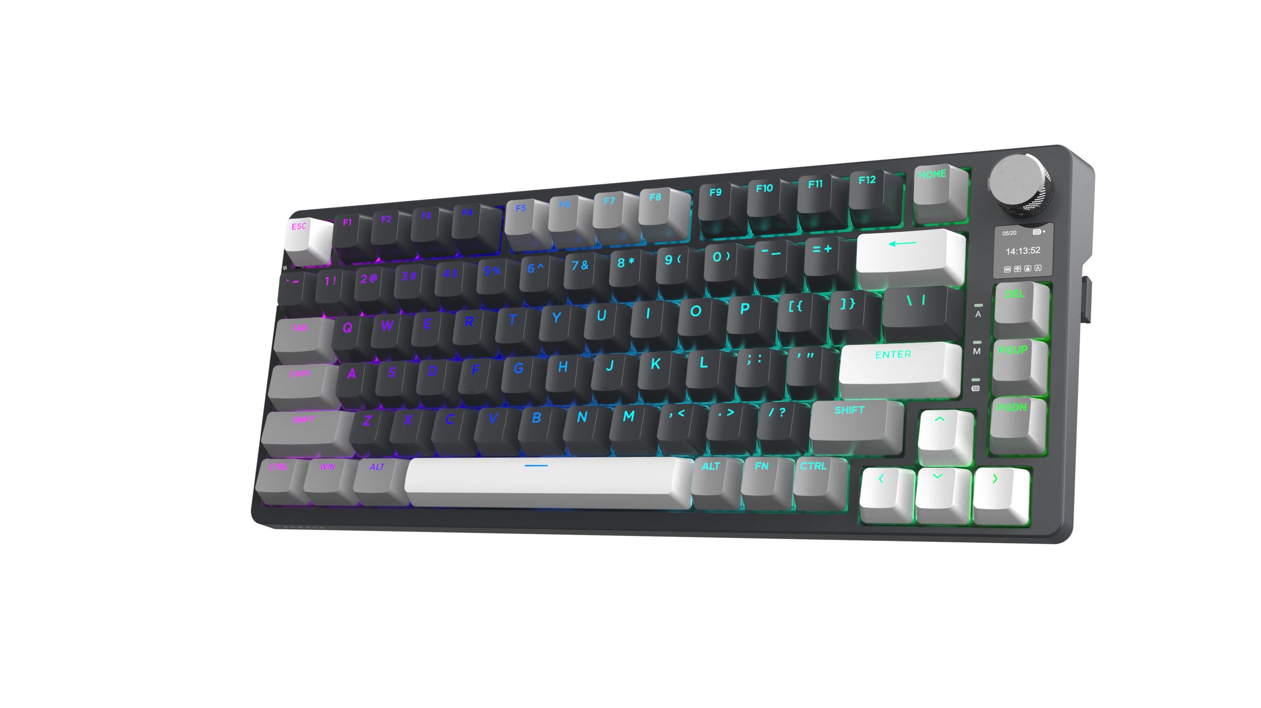 TECWARE Phantom S 75% Gasket-Mounted Mechanical Keyboard w/TFT Display and Knob, Red Switches (Black/Grey) Linear Switch (Red Switch (Linear))