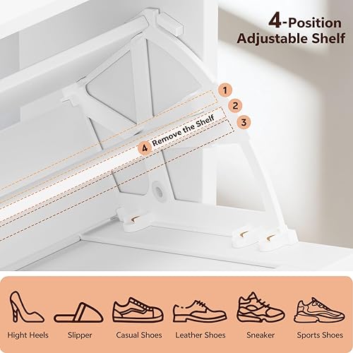 Miniatura 5 de Armario de zapatos, organizador de zapatos con cajón abatible y 2 estantes de almacenamiento abiertos, armario estrecho independiente para zapatos,