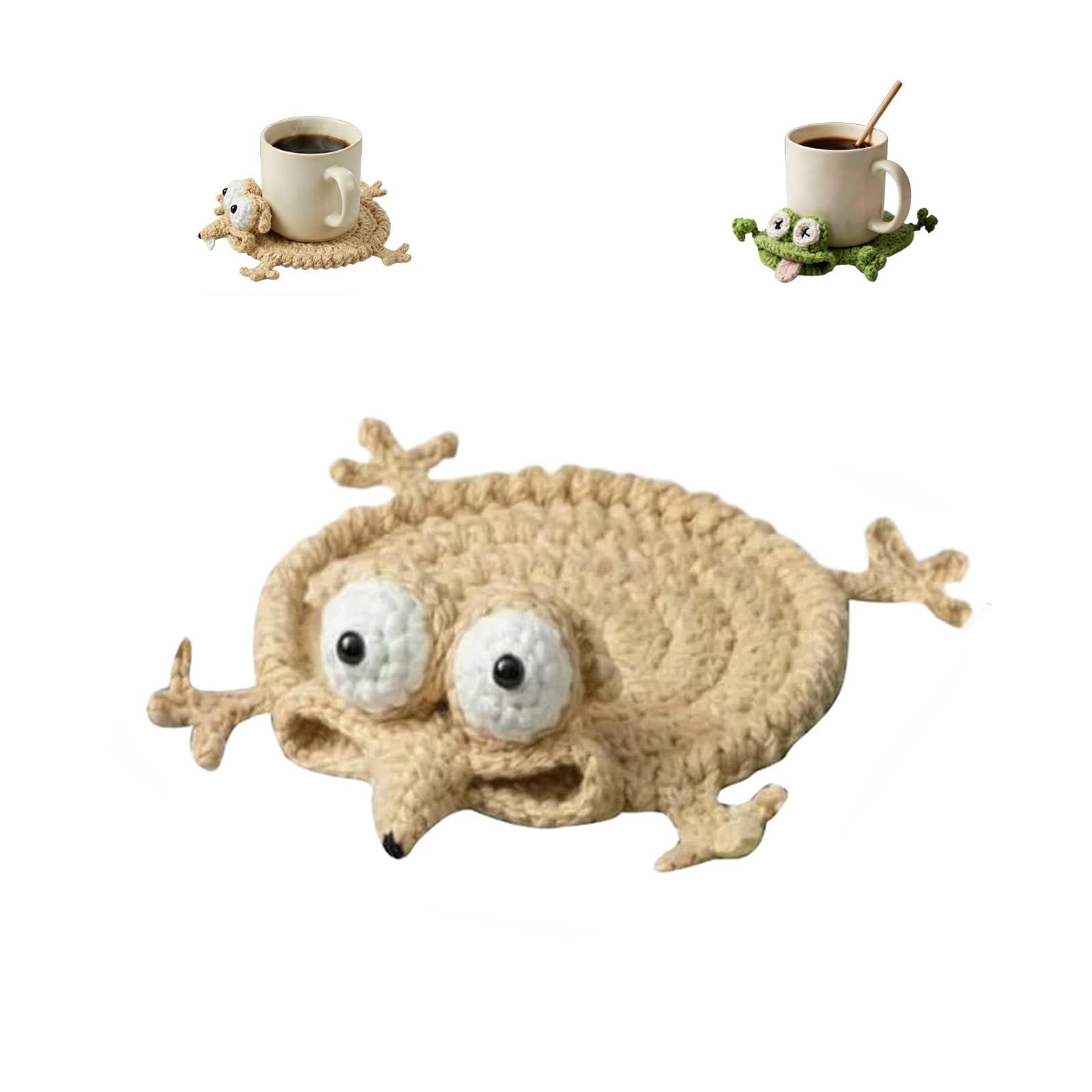 Funny Crochet Coaster, 3D Handmade Drink Coasters, Animal Cup Coasters for Coffee Table Desk Decor, Coffee Table Decor for Animal Lovers Cups Tabletop Protection (Squirrel)
