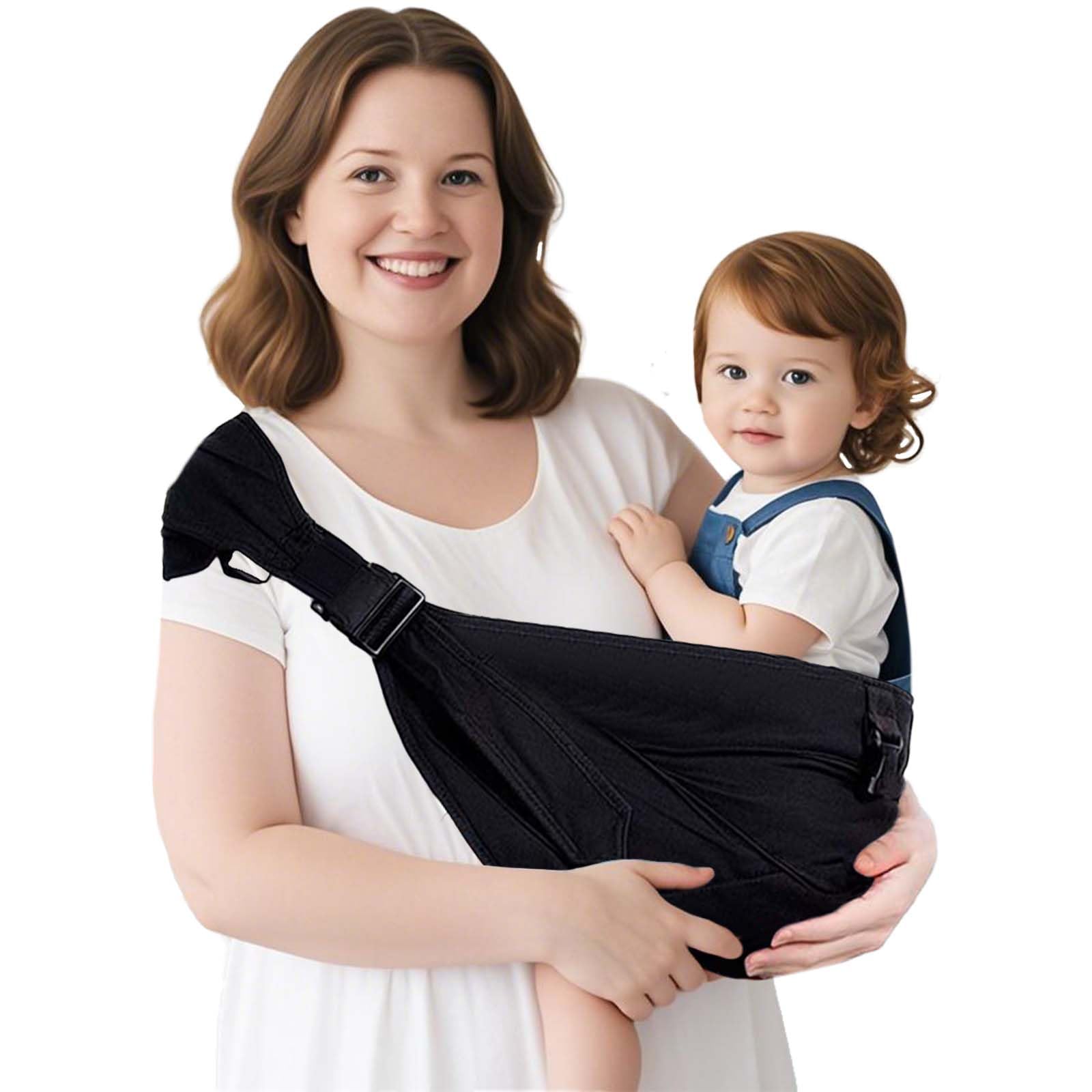 JOYNCLEON Portabebè Sling Taglie Forti - Design Estendibile e Regolabile per Bambini Più Grandi, Supporto Antiscivolo e Traspirante fino a 20 kg, Certificato ASTM(PLUS-Nero)