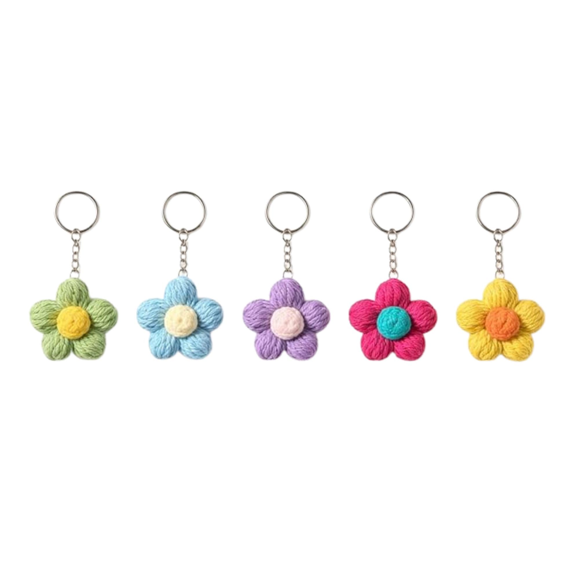 Handmade Puff Daisy Crochet Keychain Set of 5 | Cute Floral Keyrings and Bag Charms for Girls & Women | Random Color Crochet Phone Accessories for Birthday, Return Gifts & Party-image-48