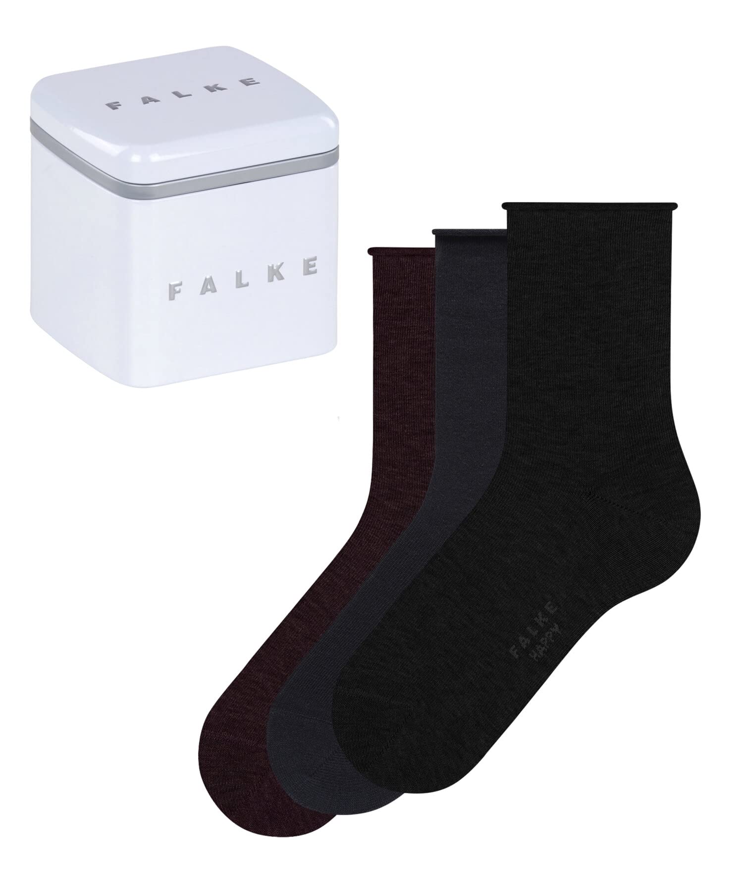 Falke Women's Multicolor Black Navy Blue Grey 0010 Happy Box Uni Multipack W So Cotton Plain 3 Pairs Socks, 2.5-5