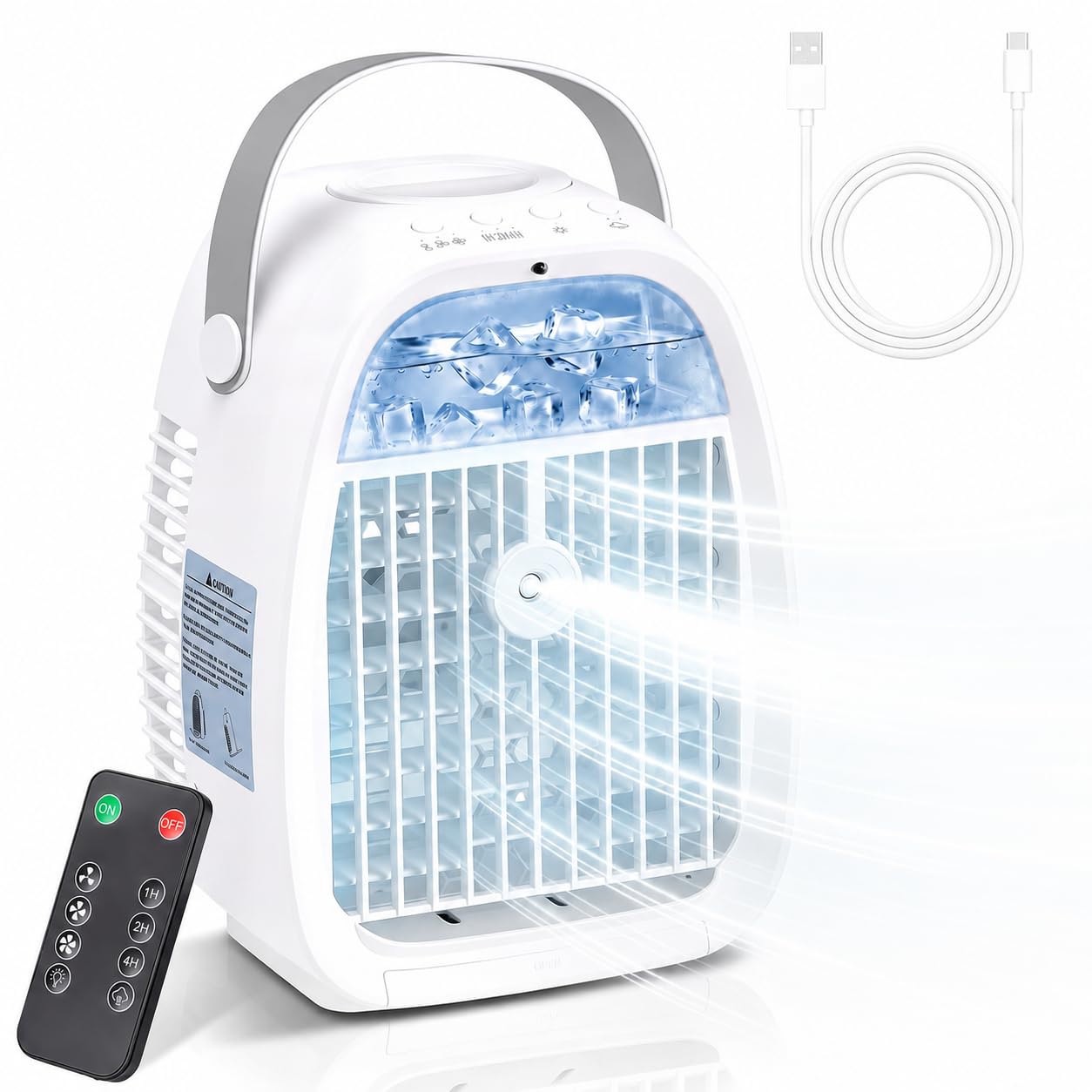 Portable Air Conditioner, 1100ML Mini Air Cooler with Remote Control, 4-in-1 Portable Air Cooler Fan, 3 Speeds, 2 Mist Modes, 1-4H Timer, 7 Colour LED, USB Cooling Fan for Bedroom Office Car Camping