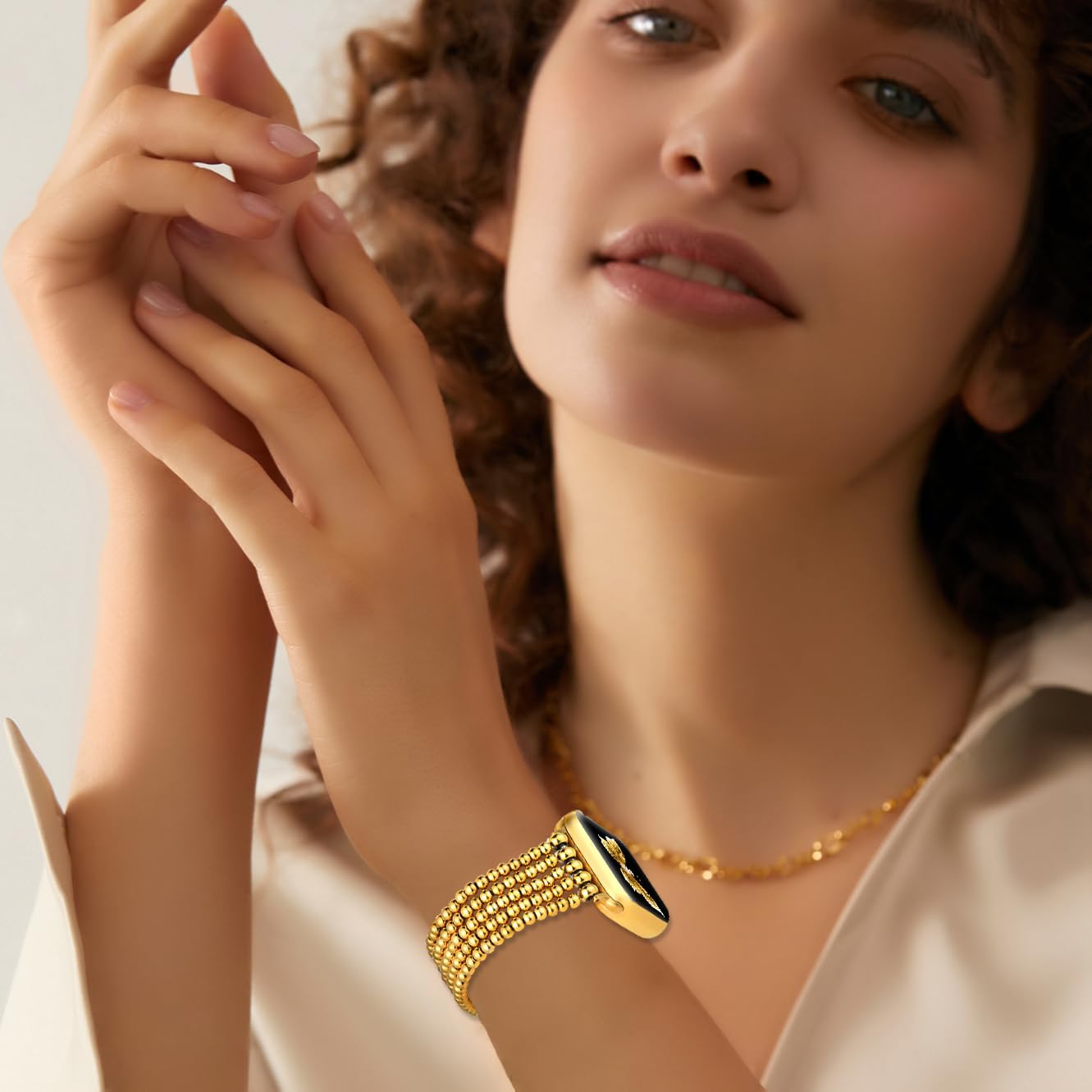 fastgo Gold Beaded Bracelet Band Compatible with Apple Watch Band 41mm/40mm/38mm/44mm/45mm/42mm/49mm Women, Dressy Elastic Stretchy Beaded Strap for Iwatch Series 9 Ultra 8 7 6 5 4 3 2 1 SE(Gold) - Image 9