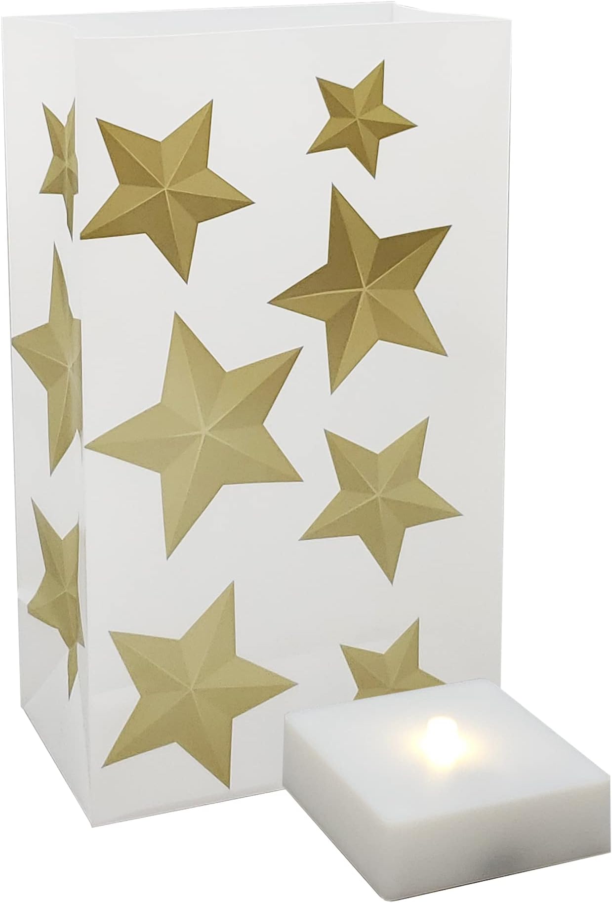 LumaBase Battery Operated Luminaria Kit with Timer, Gold Star - Set of 6