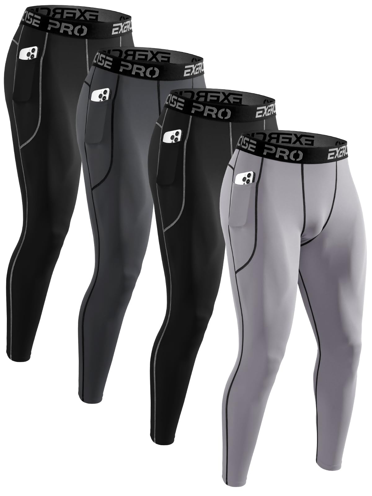 4 Pack Compression Pants Men Workout Athletic Leggings with Pocket
