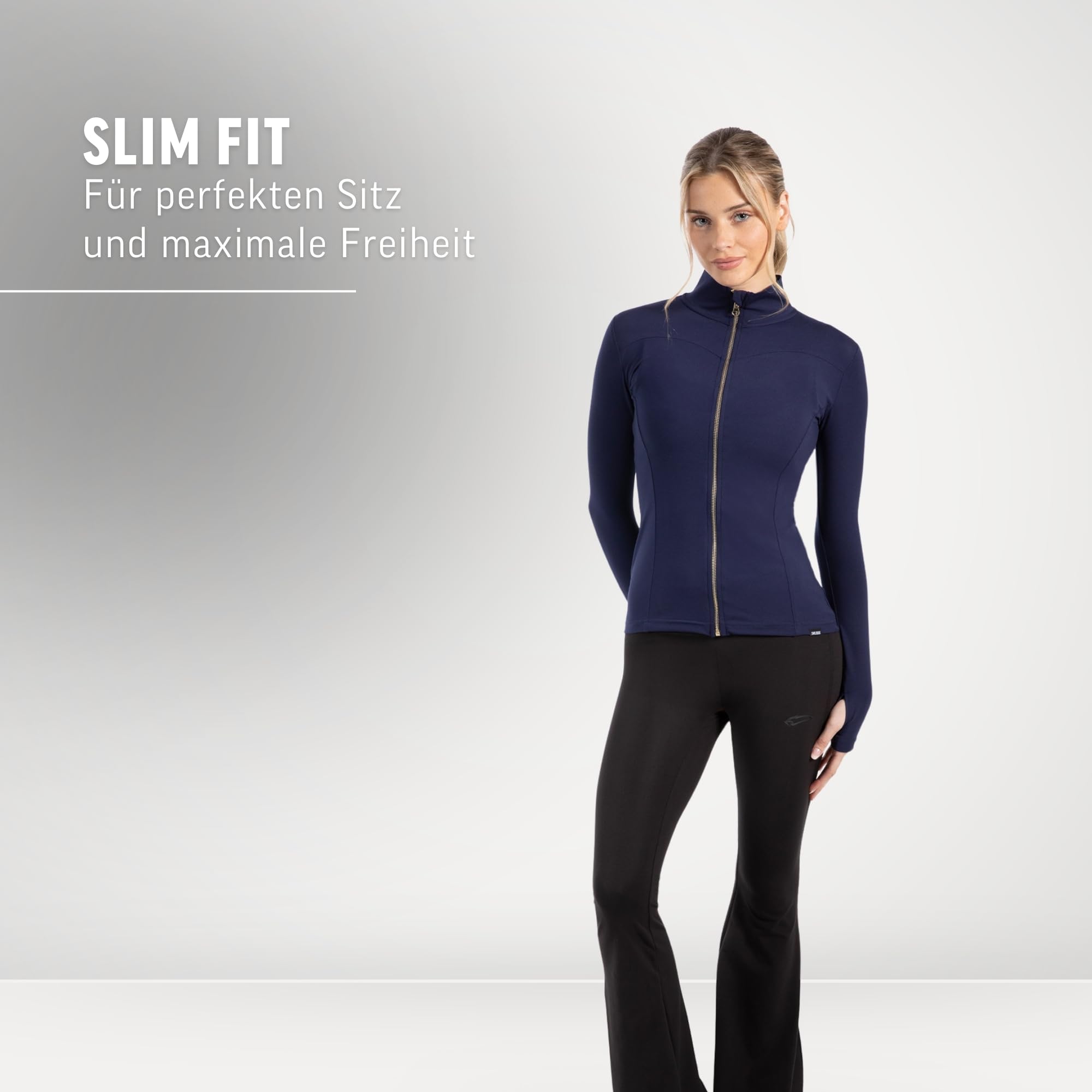 SMILODOX Sportjacke Damen Kenna, Laufjacke mit Stehkragen, Sport Oberteil mit tailliertem Schnitt & Daumenlöchern, Körperbetonte Sportjacke, Fitness Oberteil ideal für Freizeit, Sport, Laufen & Yoga