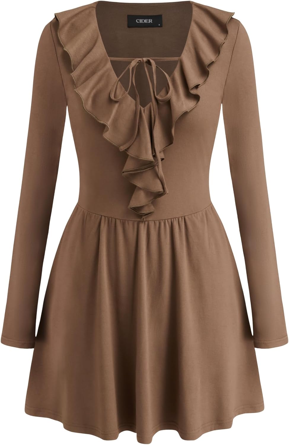 CIDER Mini Dress for Women Long Sleeve Ruffle V Neck Tie Back Casual Vacation Short Dress with Pockets