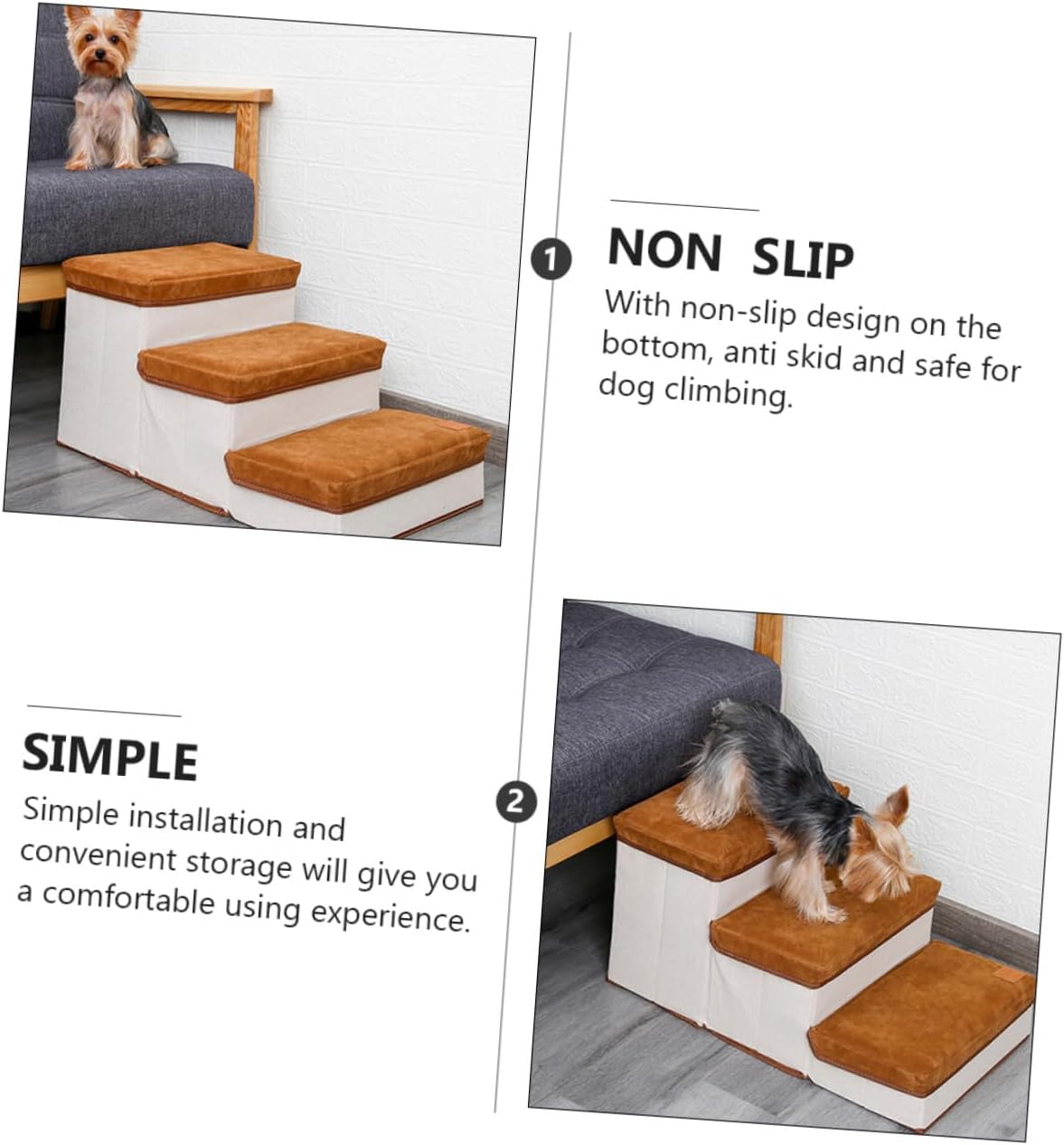 Foldable Pet Stair Ladder Non-Slip Brown Ramp for Small Dogs and Cats Indoor Climbing Steps for Pet Activity and Mobility