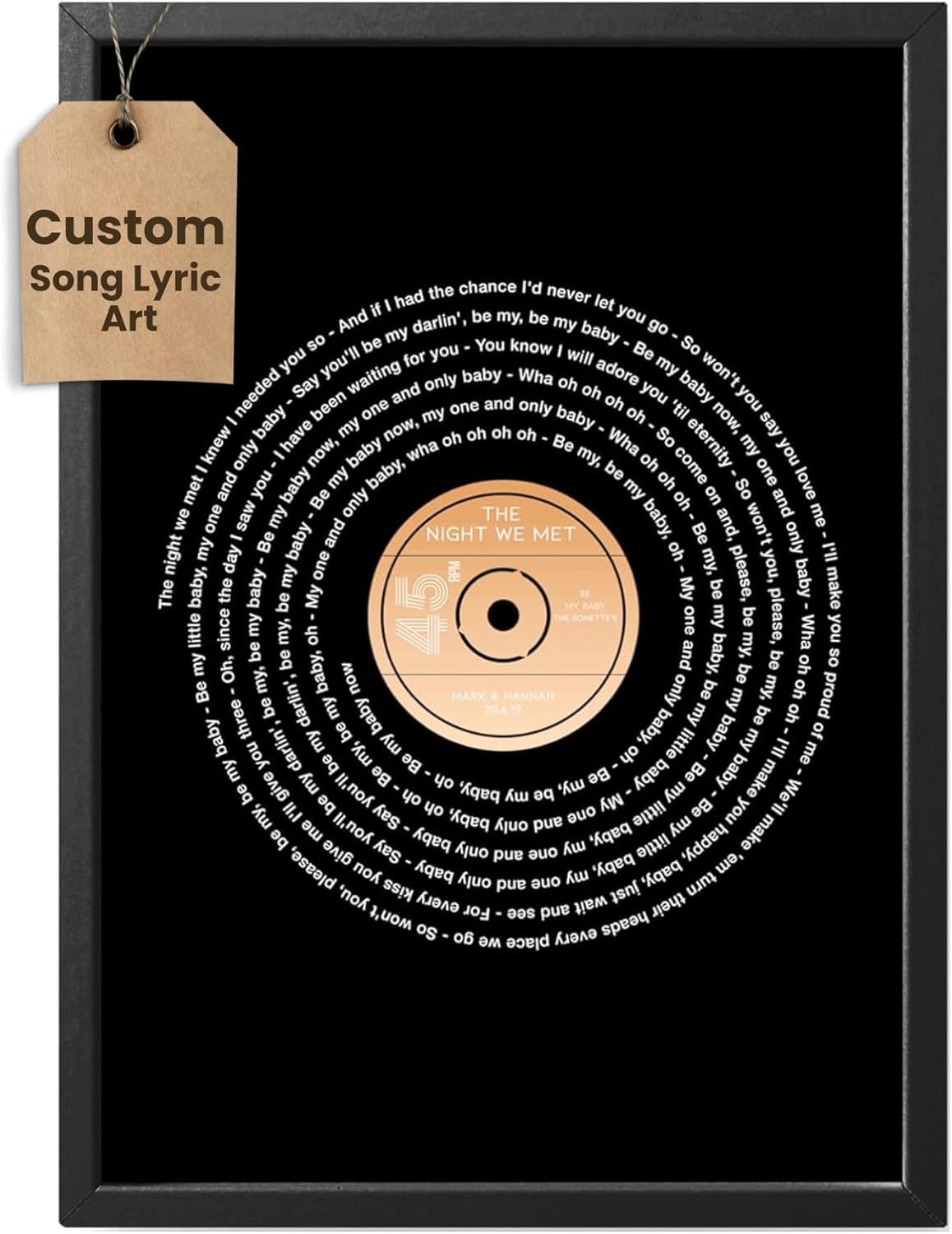 forefrontdesigns Personalised Song Lyric Art - Framed Song lyrics with your choice of special song - Vinyl record gift (A3 print (297x420mm) 11.7x16.5 in)