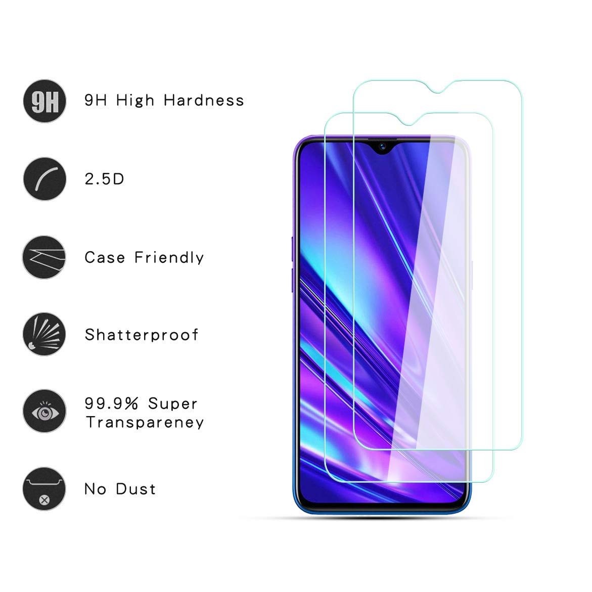 J&D Pellicola Protettiva In Vetro Temperato Per Realme 5 Pro, 4 Pezzi, HD Trasparente - 5