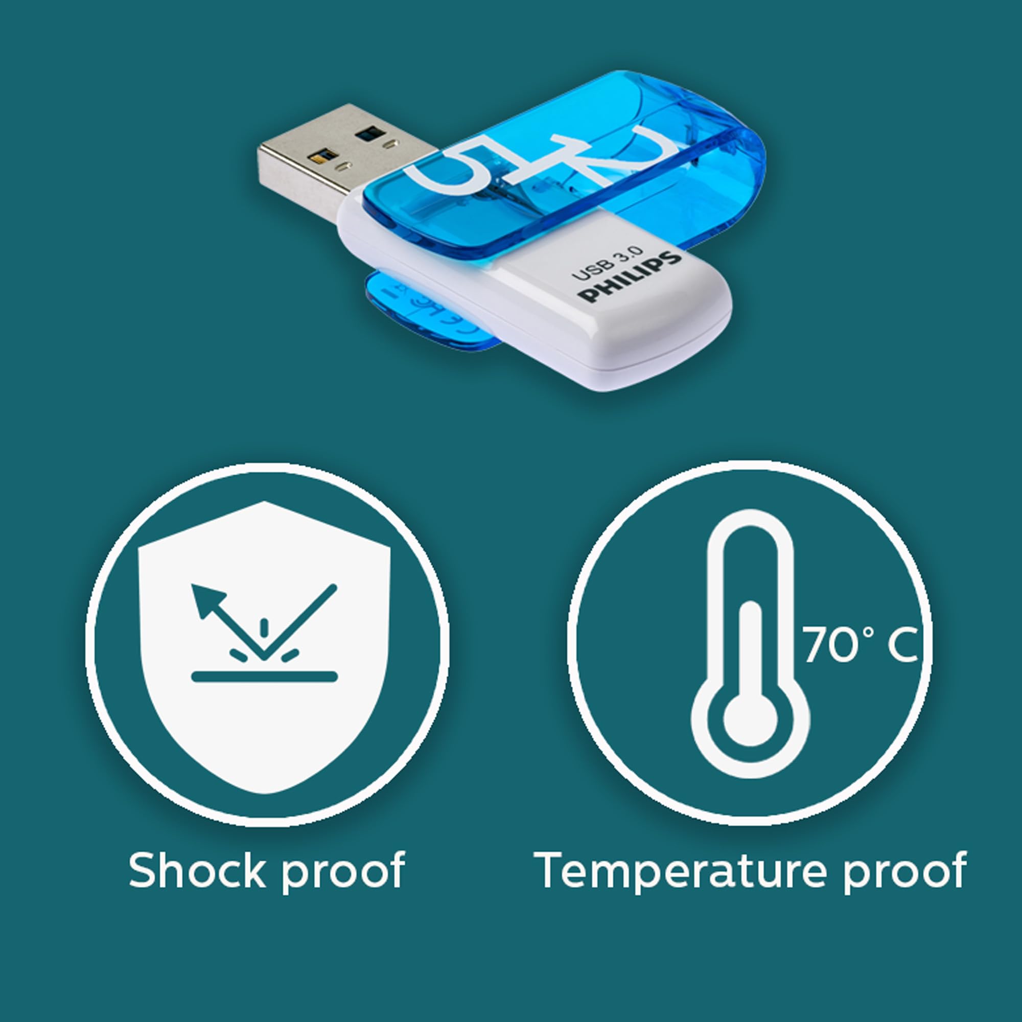 Philips Vivid Édition Super Speed clé USB 3.0 512 Go avec Capuchon pivotant pour PC, Ordinateur Portable, Stockage de données informatiques, Vitesse de Lecture jusqu'à 120 Mo/s
