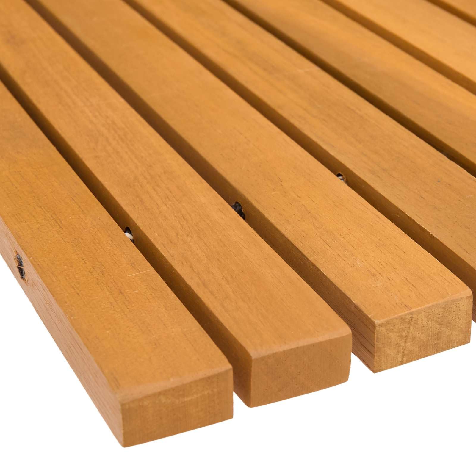Badematte 100 x 60 cm aus Akazienholz, Duschmatte rutschfest, Holzmatte für Badezimmer und Wellnessbereich, platzsparend rollbar