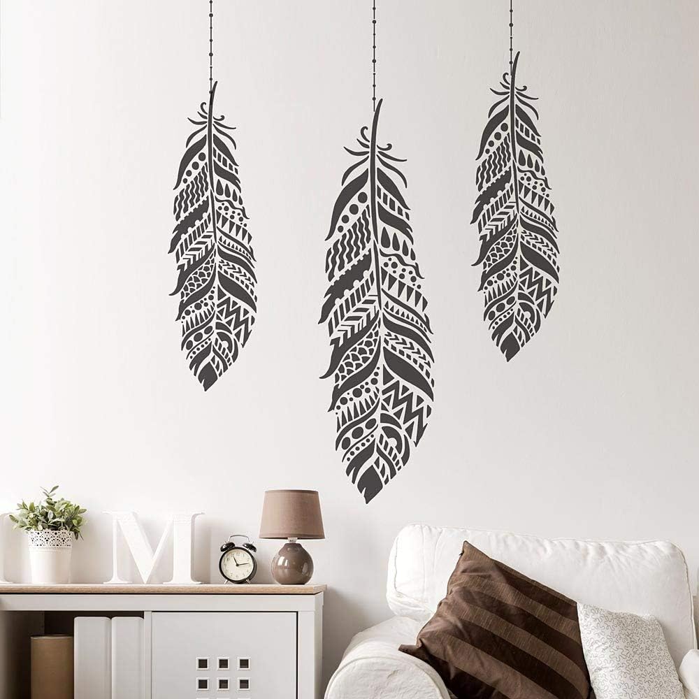 Tribal Feather Wall Art Stencil – Large Stencils for Painting Walls – Try Stencils Instead of Wallpaper – Tribal Stencils for Wall Painting – Stencil Designs for DIY Home Décor (Medium)