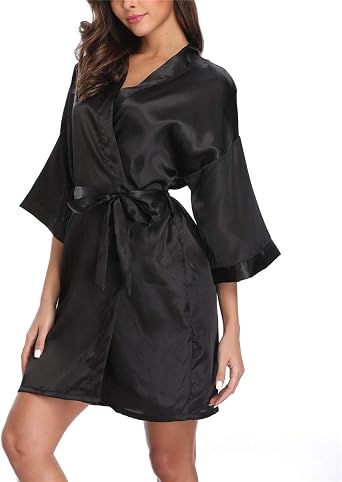 Womens Satin Kimono Robes Bridesmaid Wedding Robes Silky Bathrobes Summer Loungewear