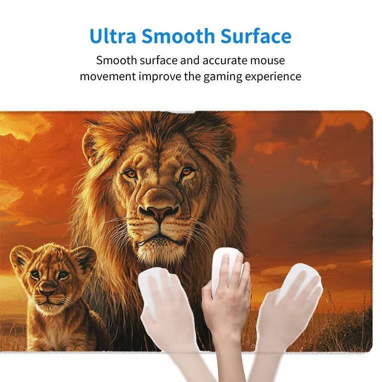 Tappetino Mouse Gaming XXL 1600 x 800 mm Tappetino Antiscivolo Sottomano Da Scrivania Per Mouse e Tastiera, Con Base In Gomma Antiscivolo, Lavabile, Mouse Pad tramonto leone, Regalo per Uomo L-927