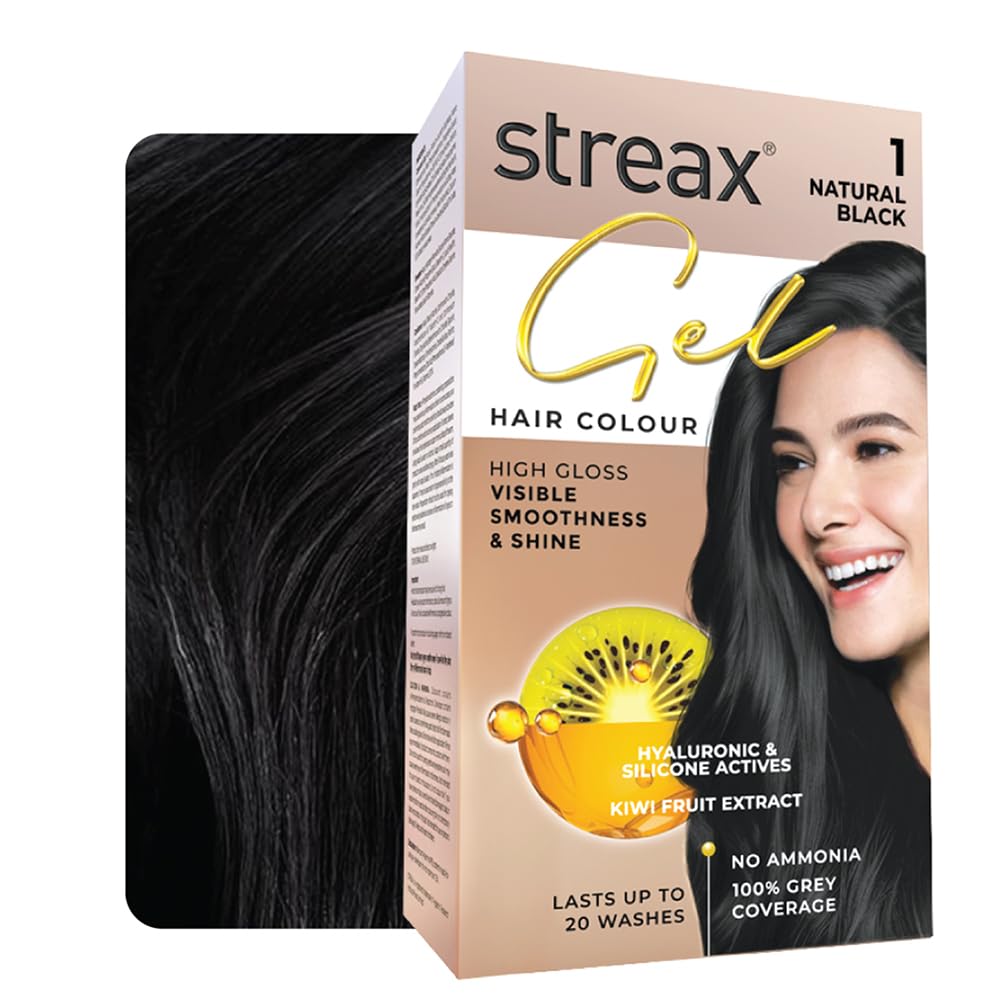 Streax Gel Hair Colour for women, Natural Black 1, 150 ml I Black Hair colour I No ammonia hair color | 100% grey coverage