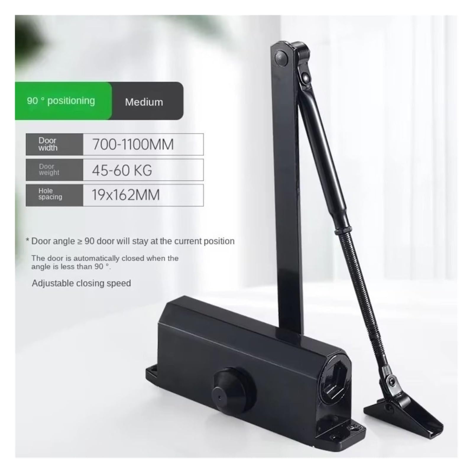 Cierrapuertas Cierrapuertas automático Para Hogar | Tope de cierre protector con soporte de velocidad ajustable(M-Positioning style)