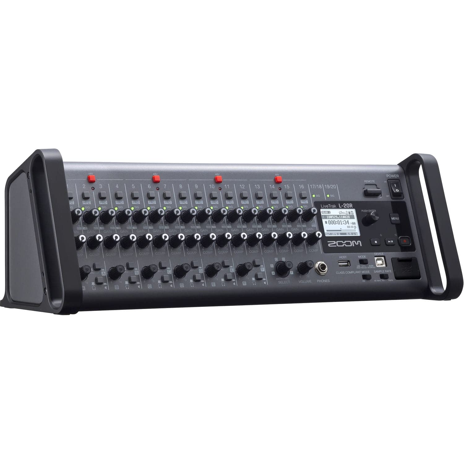Zoom LiveTrak L-20R 20-Channel Digital Mixer-Recorder for Stage Use + (16) XLR Cables and (3) Microphones Stands