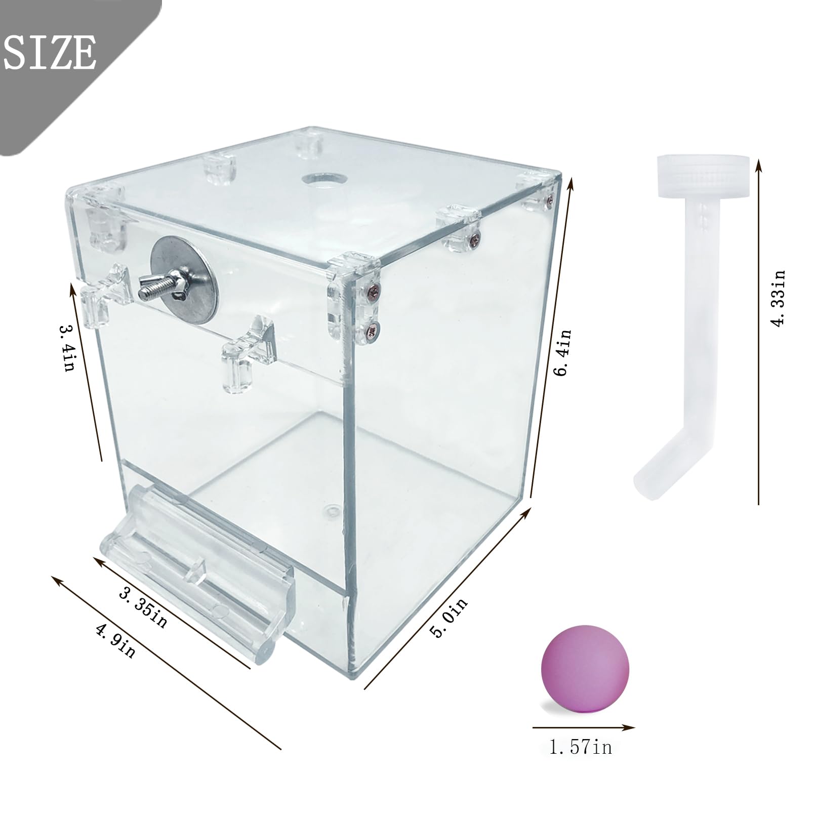 PINVNBY Yellow Acrylic Parrot Bath Box,Bird No-Leakage Bathtub for Cage Hanging Tube Shower Box Cage Accessory with Water Injector and Balls Toys for Small Pet Birds Canary Budgies Lovebirds(6 Pcs) - image 3
