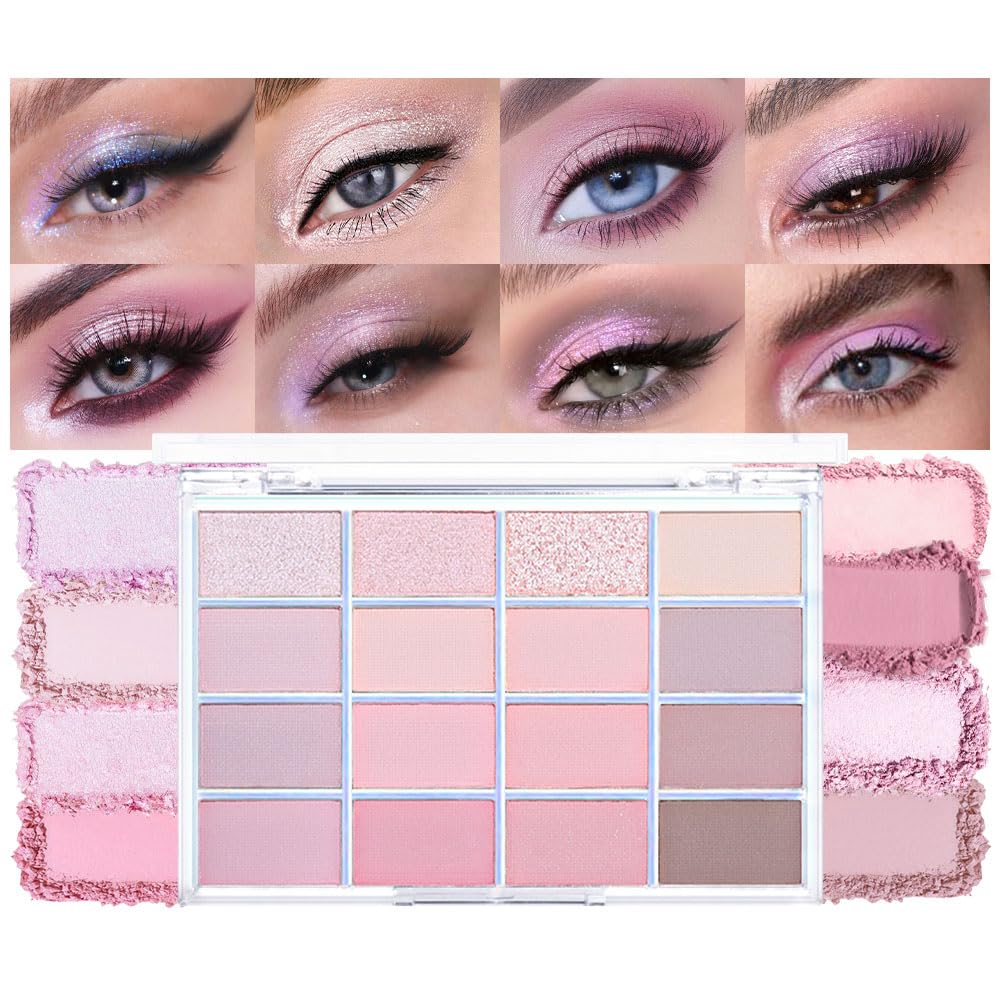 16Colors Pink Nude Brown Basics Matte Eyeshadow Palette,Muted Pink Eye Shadow Makeup Travel Makeup Palette all in one Long Lasting Waterproof Ultra-Blendable,Great for Travel Gift Kit