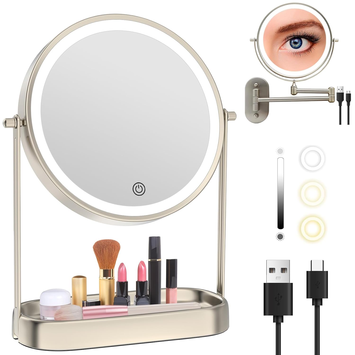 FASCINATE Lighted Makeup Mirror with Storage + Mirror Wall