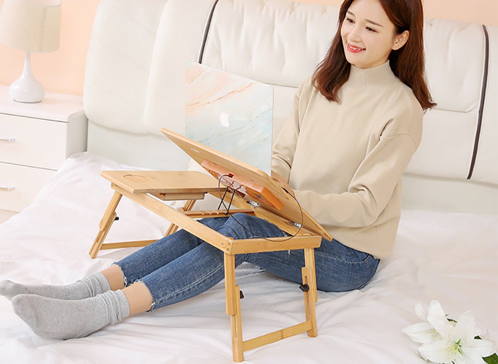 Amazon | ノートパソコンデスク PCスタンド 竹製 ベッドテーブル