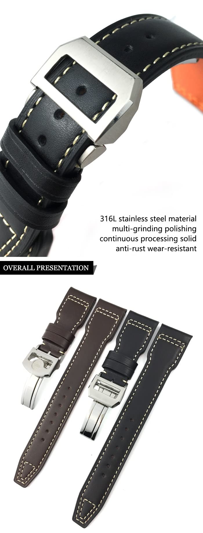 Correas de reloj de piel de becerro de 20 mm, 21 mm, 22 mm, para IWC Mark LE PETIT PRINCE IW327004 IW377714 Big Pilot Accesorios hebilla plegable (negro C, hebilla rosa de 21 mm), 21mm rose