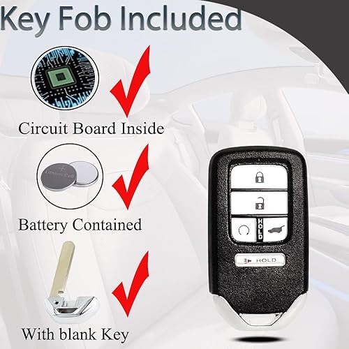 Miniatura 5 de Llavero de entrada sin llave compatible con Honda Pilot CRV Civic 2016 2017 2018 2019 2020 2021 Control remoto inteligente botón de arranque de