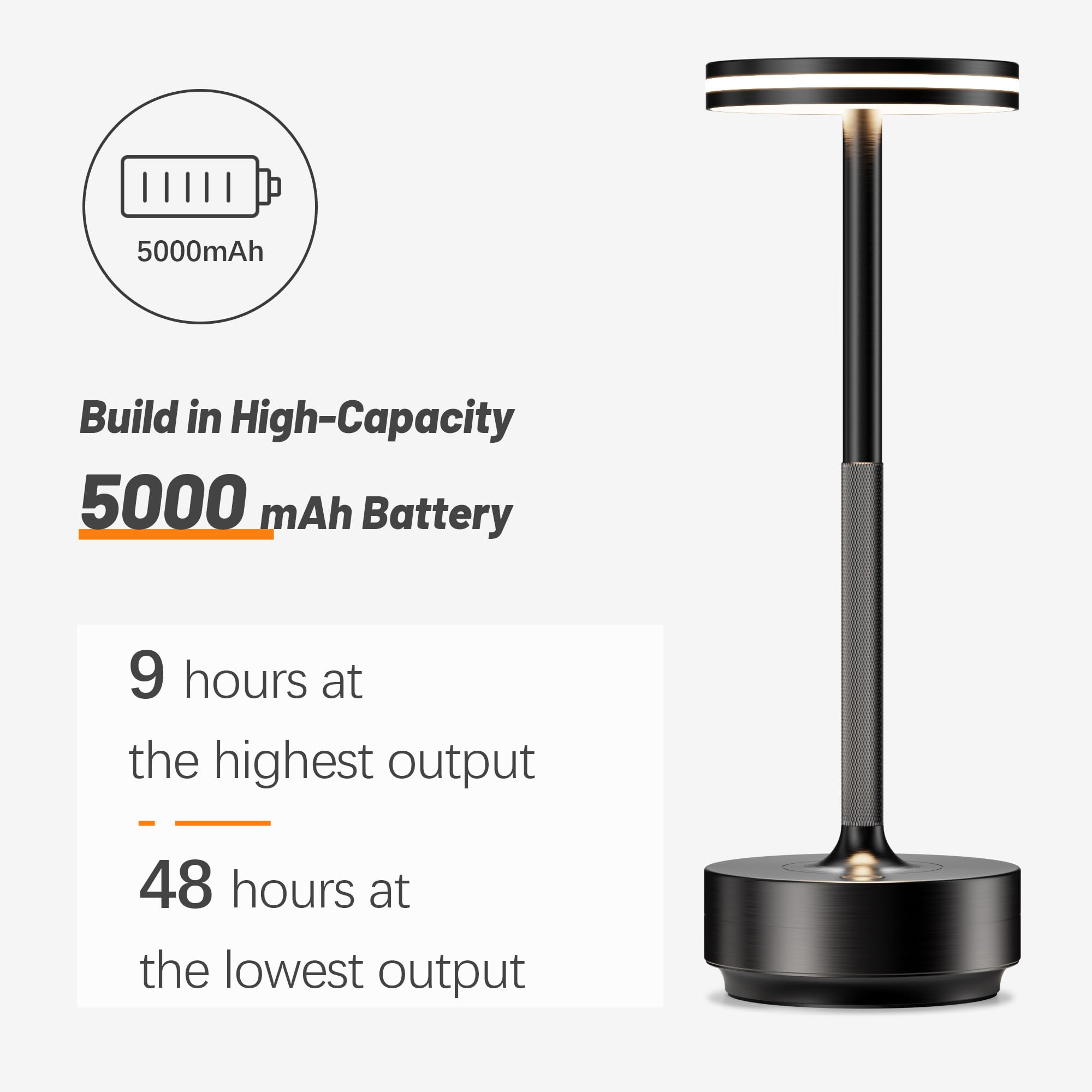 Hapfish lampe de table LED tactile sans fil 5000mAh batterie rechargeable 3 températures de couleur IP54