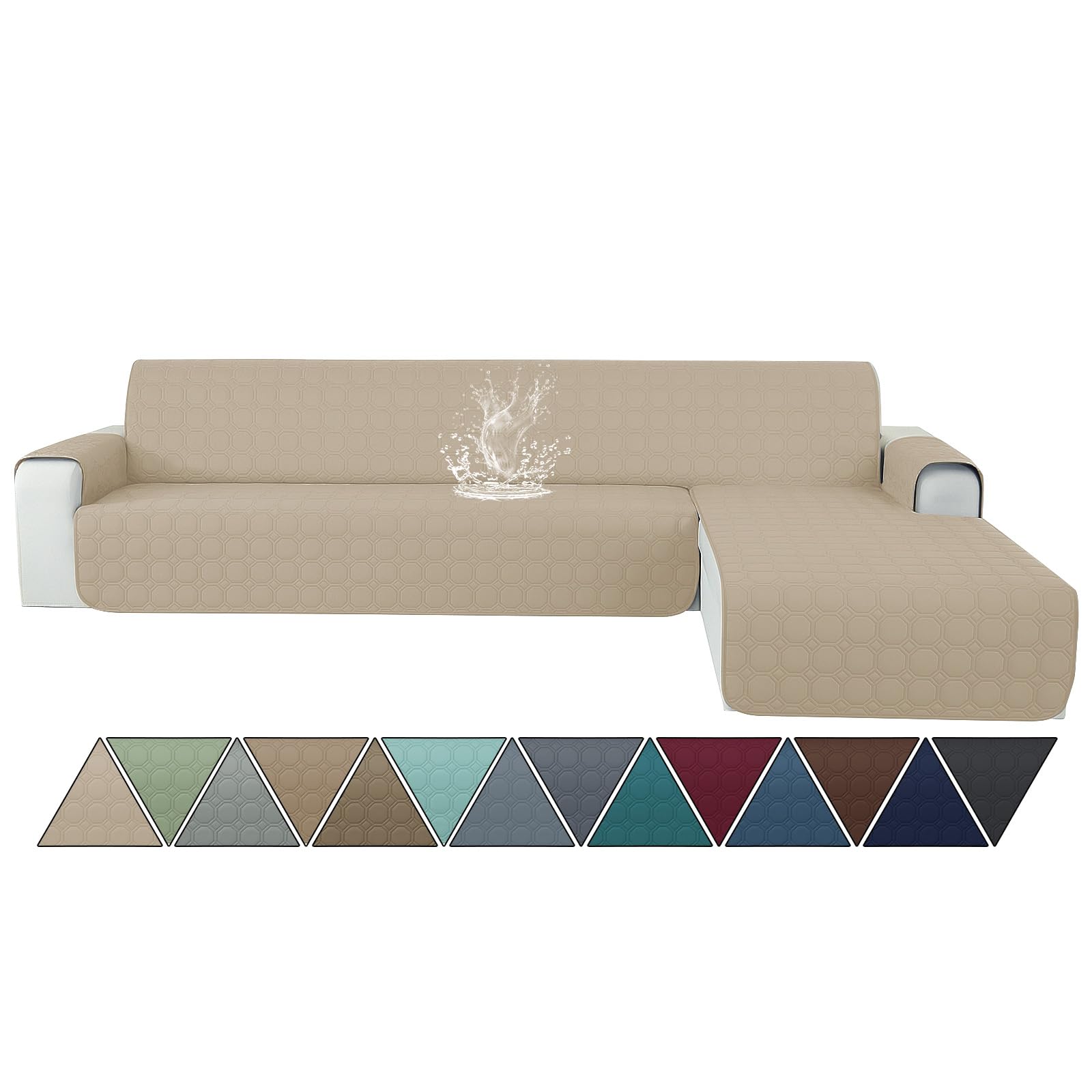 Ystyle Copridivano Impermeabile con Penisola 3 Posti (L 255 CM), Copridivano Angolare Destra/Sinistra Universale Reversibile, Copridivano Chaise longue Antigraffio Antimacchia, Beige