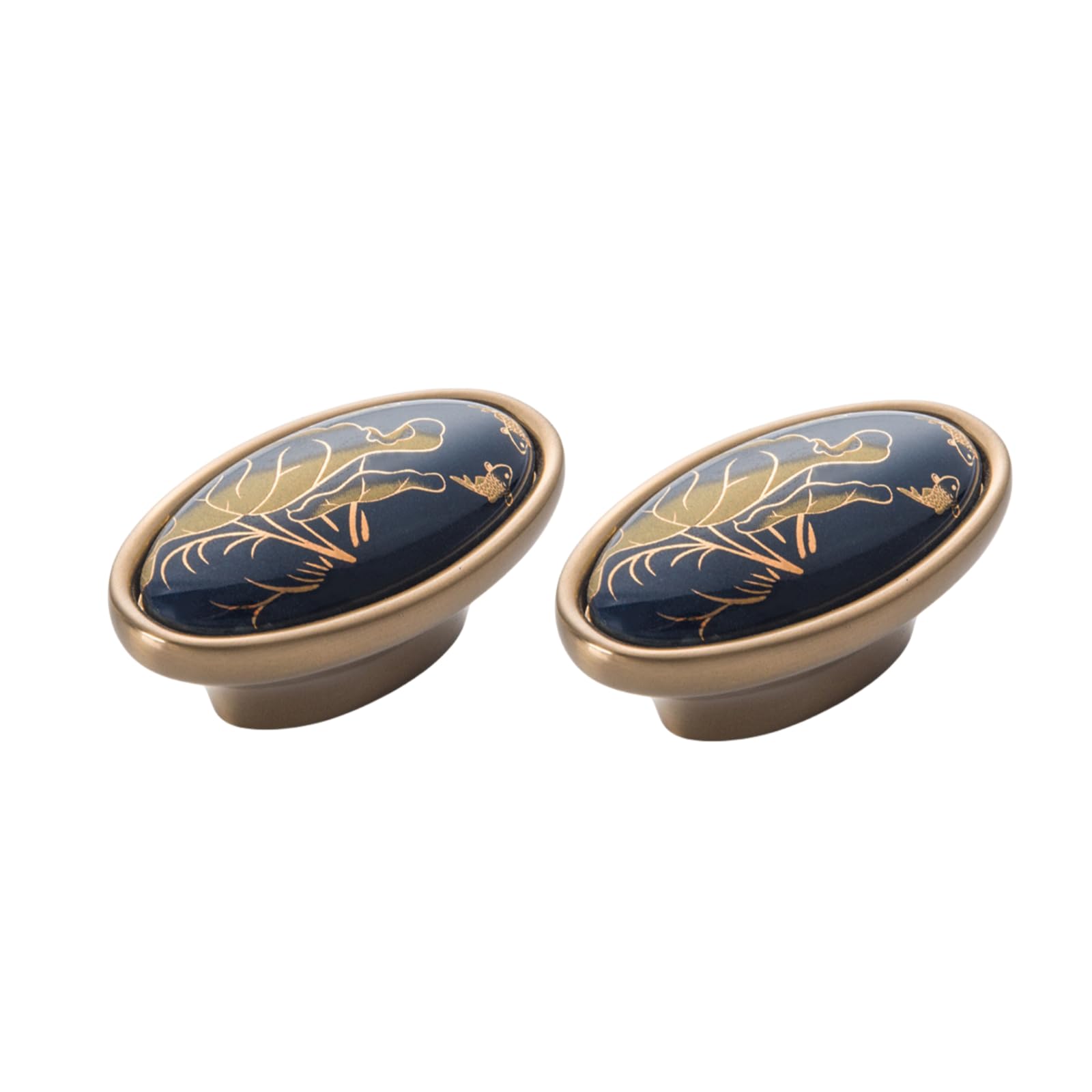 LQZAXSRDR Ceramic Cupboard Drawer Handle Knobs, Ceramic Door Knobs 2 Pcs Chinese Style Champagne Gold(56.5 * 33 * 26.5mm)