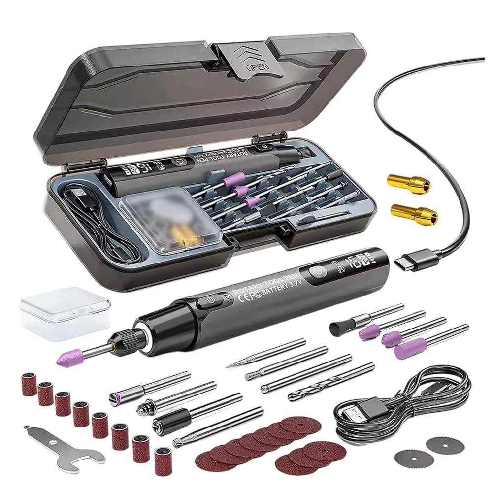 Jnchdghwa Gray Electric Mini Grinder Engraving Pen 3.7V 10000-16000R Wireless Grinder Cordless Micro Rotary Tools Drill