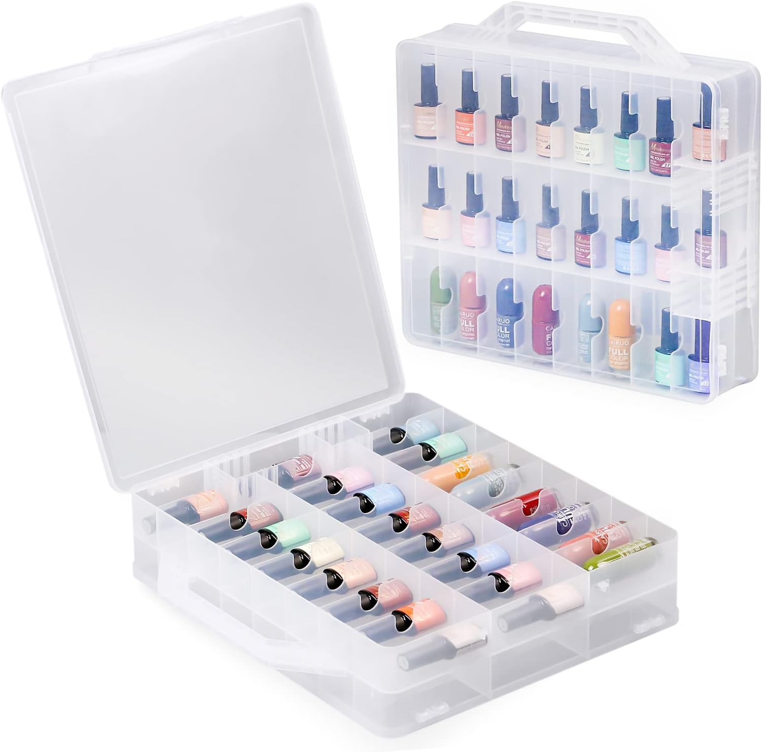 EVERGD Universal Nail Polish Cosmetic Organizers Case Holder, 48 Bottles Clear Double Sided Storage Box Case Transparent Display for Nail Varnish Lipstick Skincare Makeup Organizing
