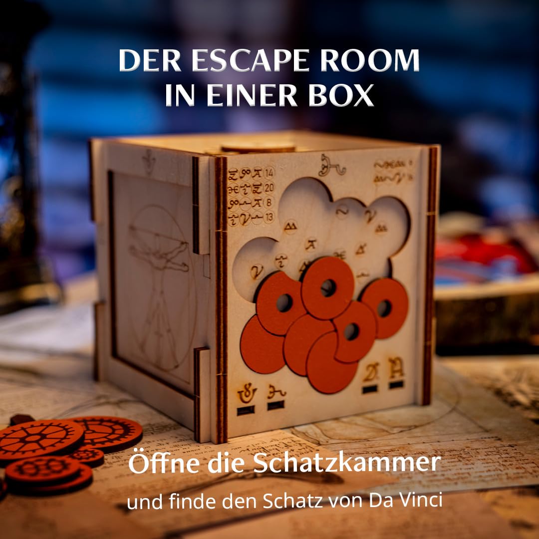 INSCAPE Da Vinci´s Marvel - Rätselbox Holz - Puzzle Box - Escape Room Spiel Erwachsene und Kinder - Knobelspiele für Erwachsene - 3D Holzpuzzle - Cluebox - Denkspiele - Jigsaw Puzzle