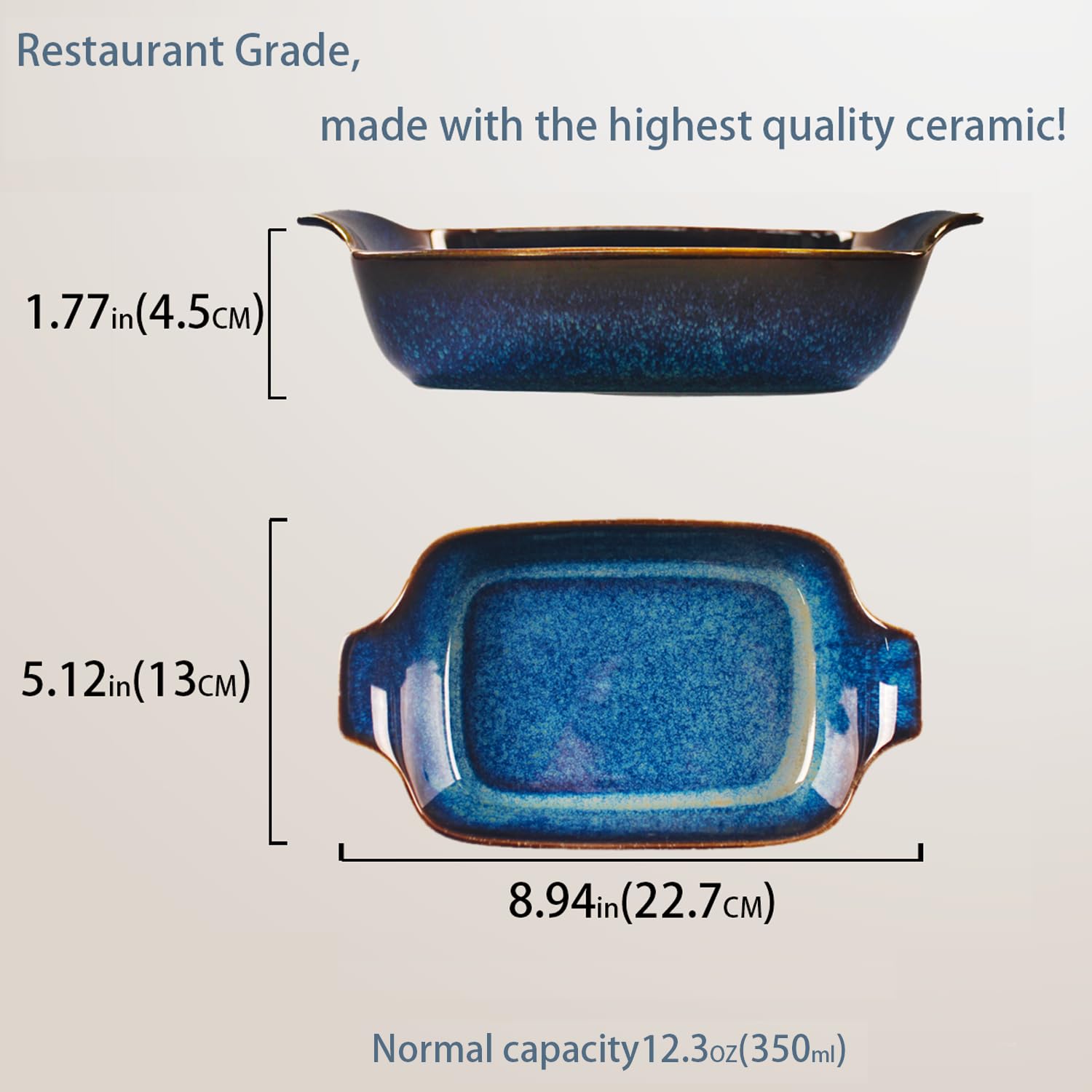 LIUYWYHCF Ceramics Au Gratin baking Dishes Set of 2, Baking Tray Bake ware, 10.5 oz Ramekins, for Pie Pan, Appetizer, Tart, Dessert, Quiche, Oven Small dish, individual dishes (Rectangular 9 Inch)