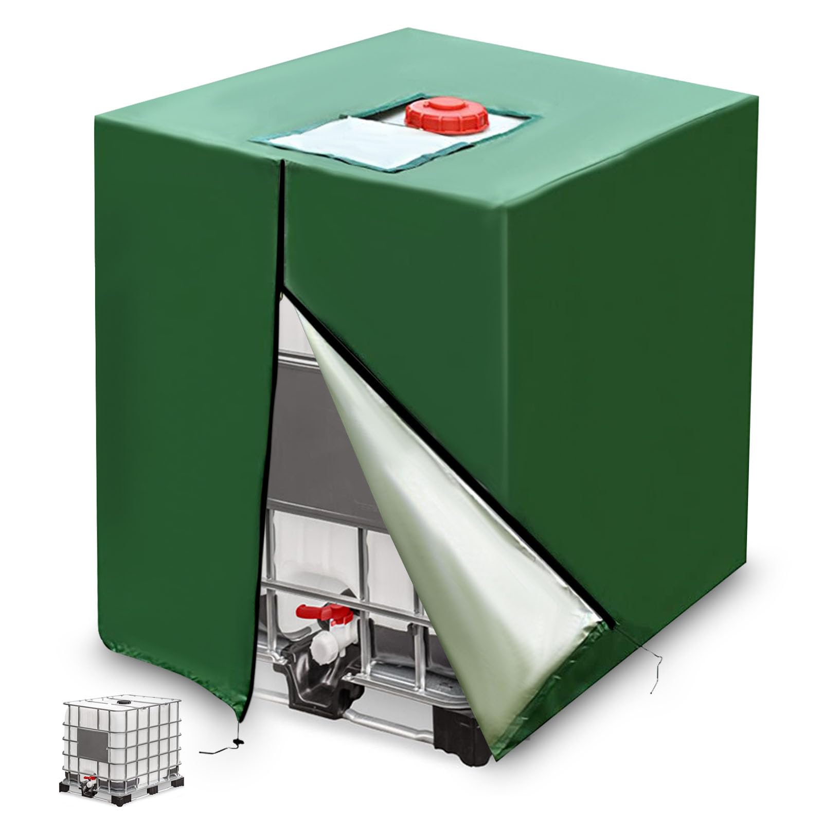 Bache Cuve 1000l, Couvercle de réservoir IBC 1000L, Couvercle de Réservoir IBC avec Fermeture éclair, Bâche Facile à Installer Coupe-Vent et Résistant aux UV pour Réservoir IBC 1000 L (Green)