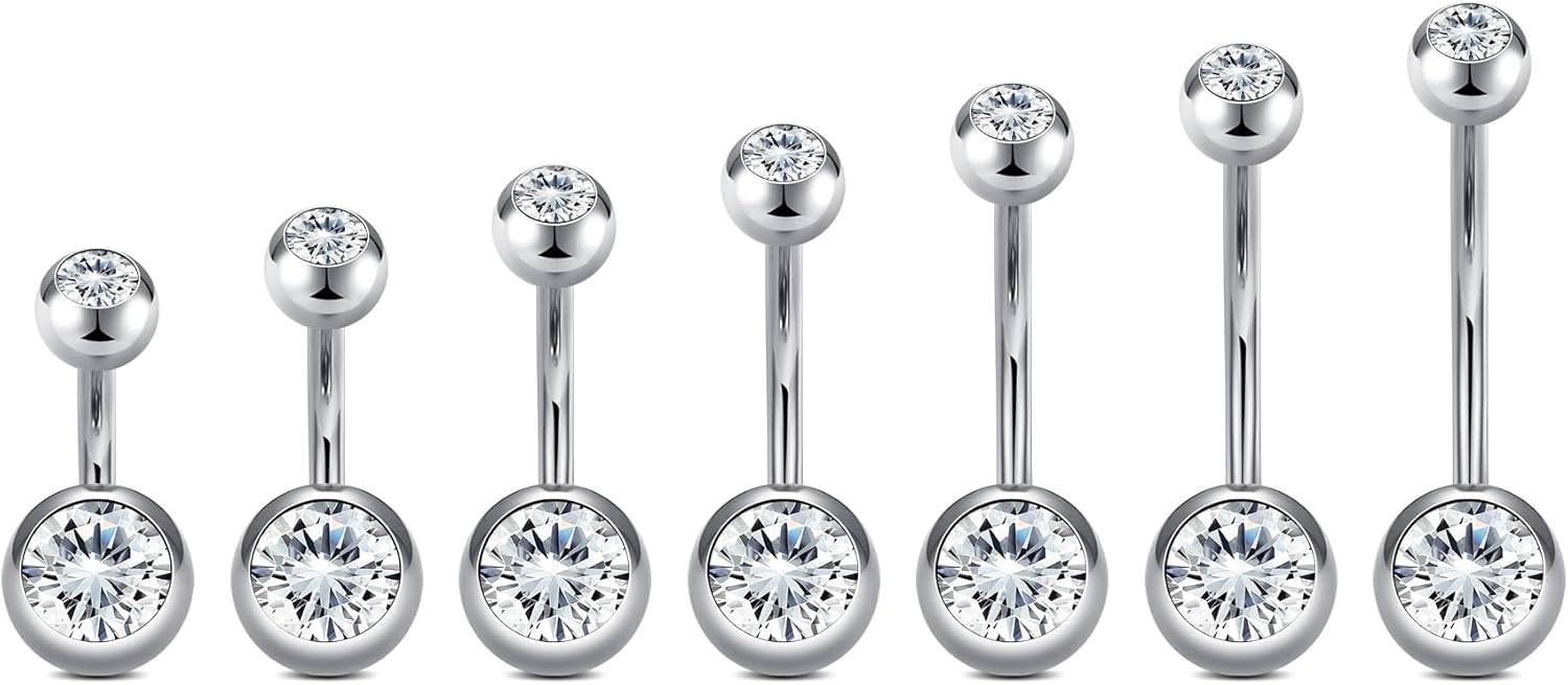 VCMART 14g Belly Button Ring Belly Button Piercing Belly Rings Surgical Steel Belly Button Rings 6mm 8mm 10mm 12mm 14mm 16mm 18mm Short Long Bar Belly Piercing Jewelry for Women Silver