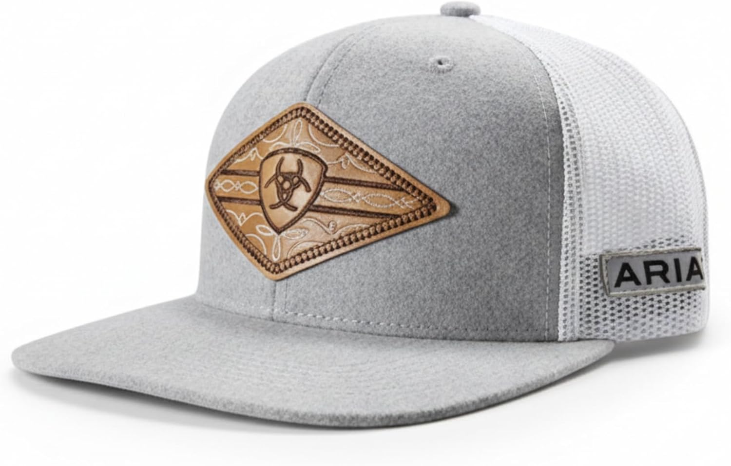 ARIAT Men's Diamond Boot Stitch Patch Snapback Cap, Flat Brim, Grey, One Size