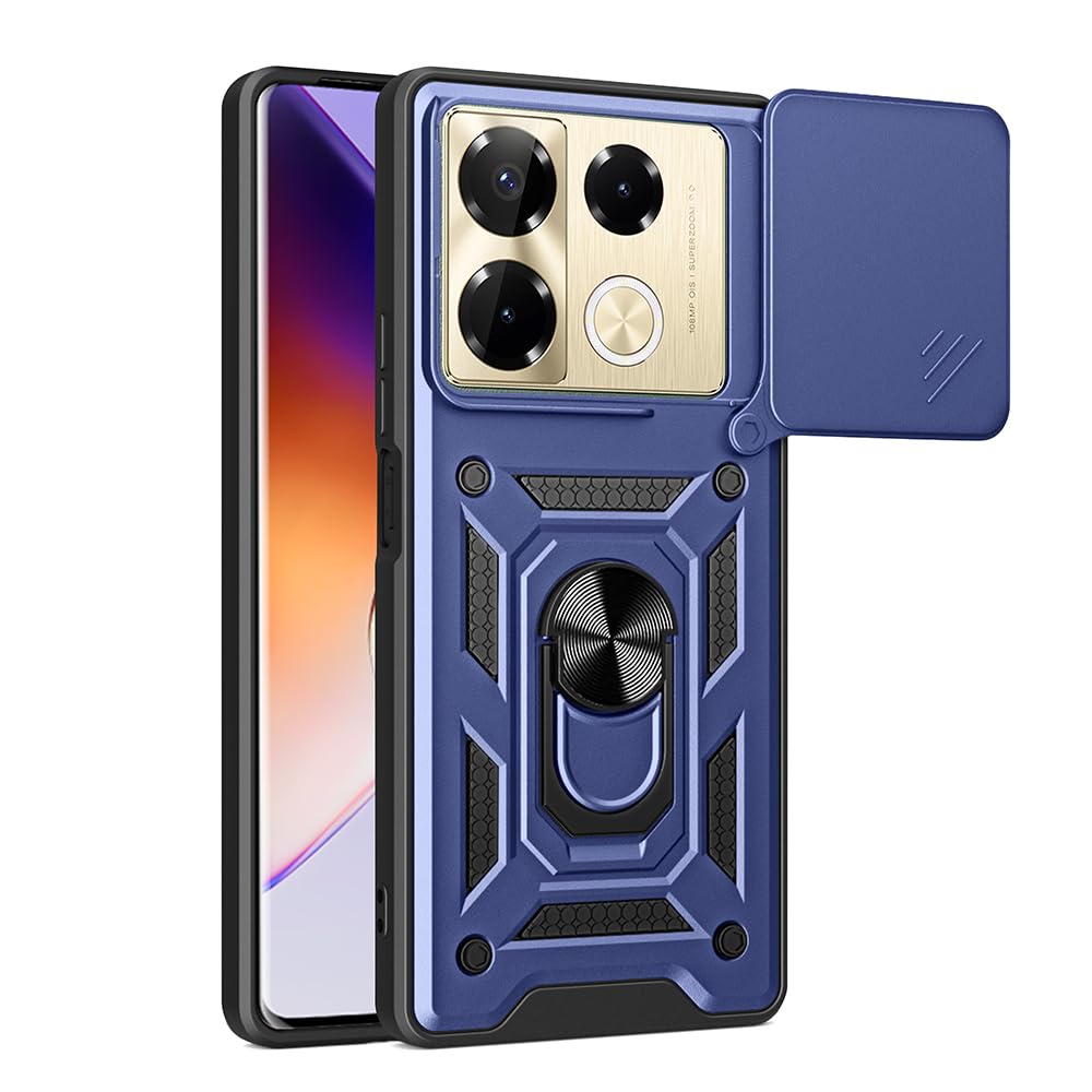 Zore İnfinix ile uyumlu Note 40 Pro Kılıf Magnetik Standlı Kamera Korumalı Zore Sürgülü Vega Kapak Mavi