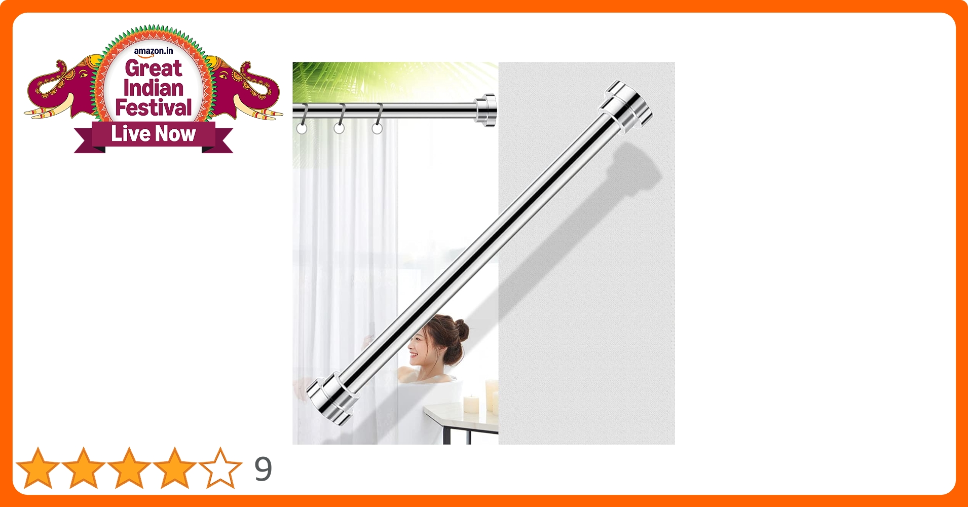 Sunvibe (85Cm To 140Cm) Extendable Shower Curtain Tension Rod Non-Drilling Anti-Skid Spring Pull Rod - (Stainless Steel, Black, 1 Piece