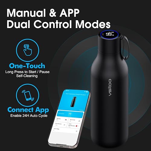 Miniatura 4 de VSITOO Botella de agua autolimpiante inteligente de 33 onzas, botella de agua aislada con acero inoxidable, sin BPA, autolimpieza AI, batería de 30